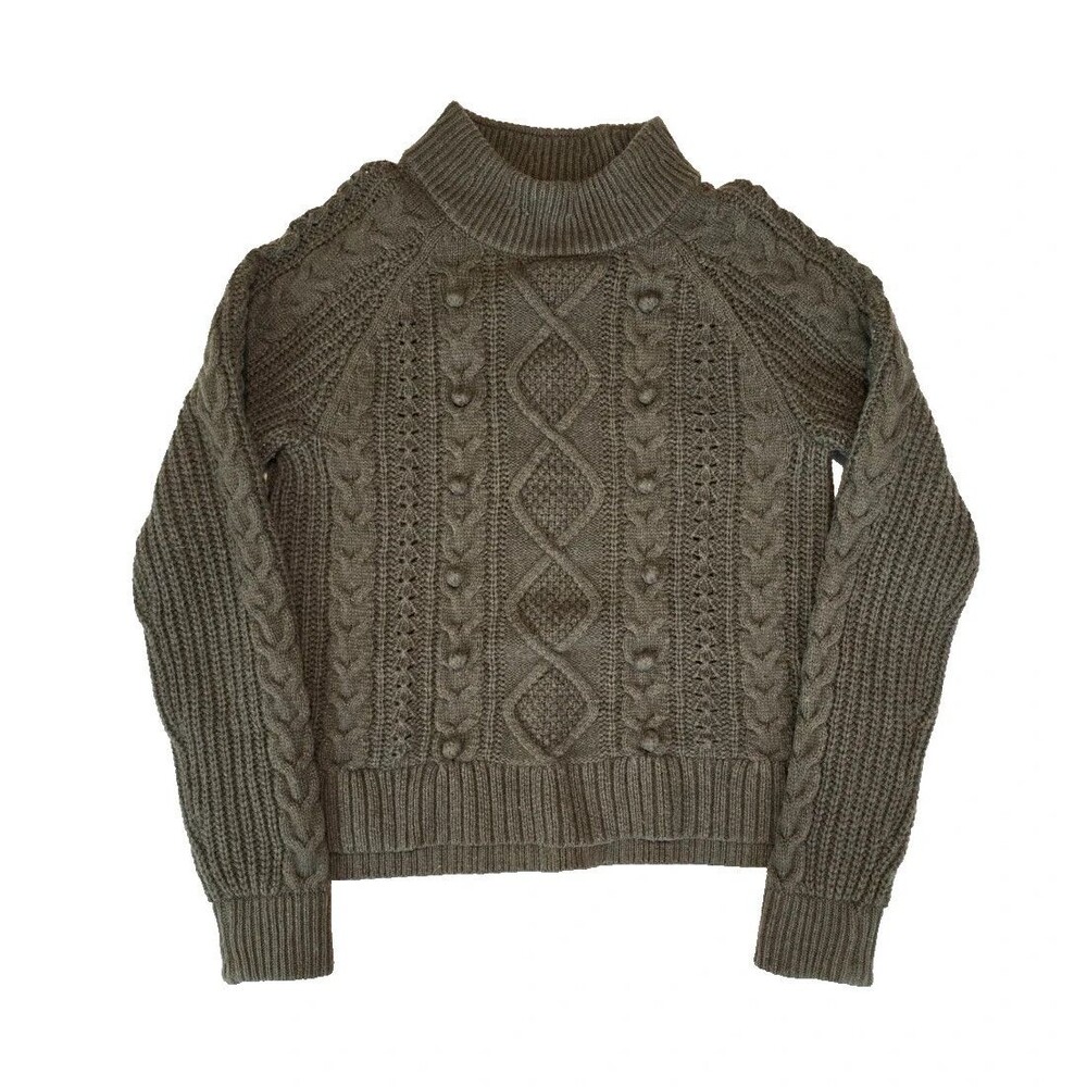 J CREW Azra Pom Pom Cable Knit Sweater Womens Green
